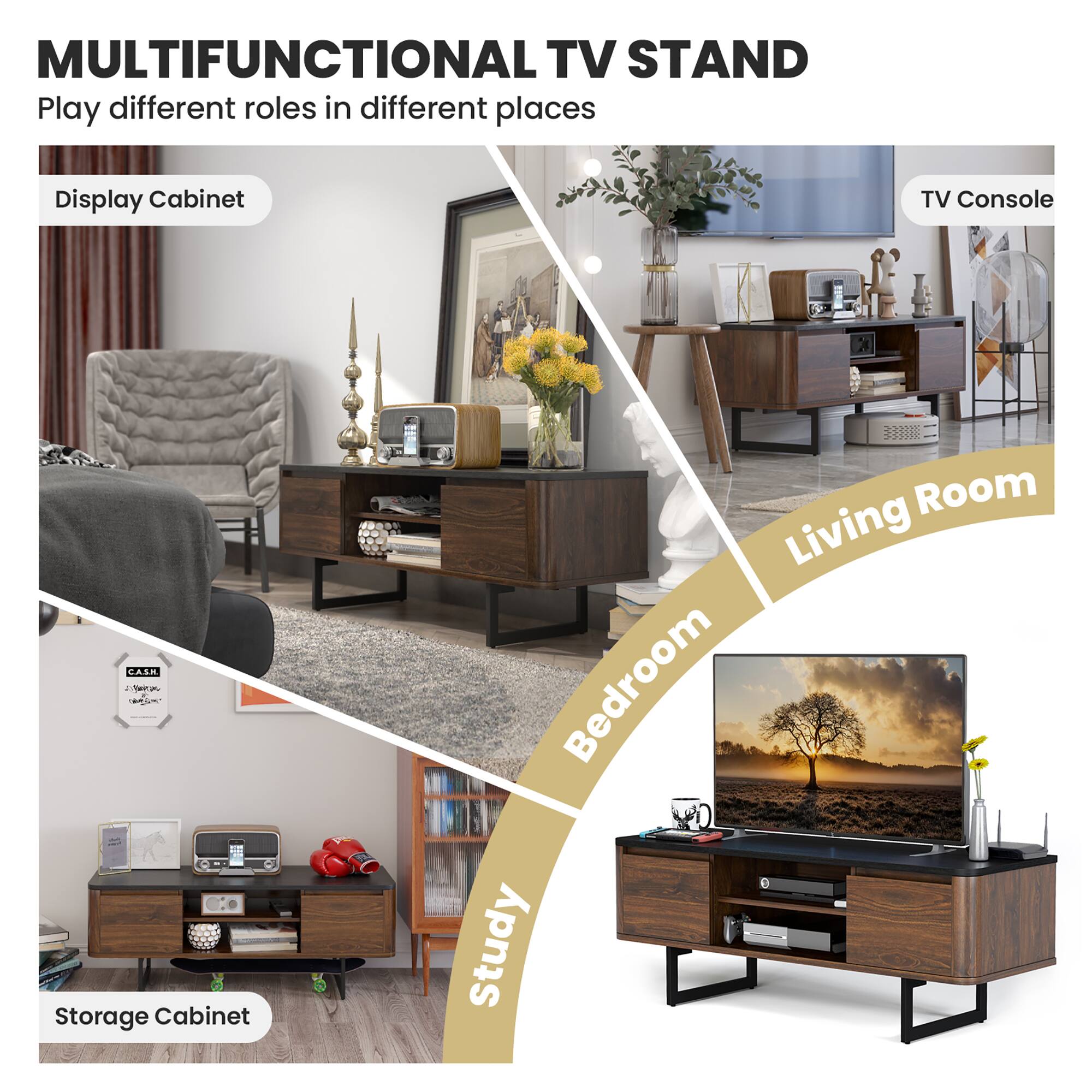 MULTIFUNCTIONAL TV STAND Play different roles in different places Display Cabinet TV Console I CASH a a T Storage Cabinet Room Living Bedroom Study