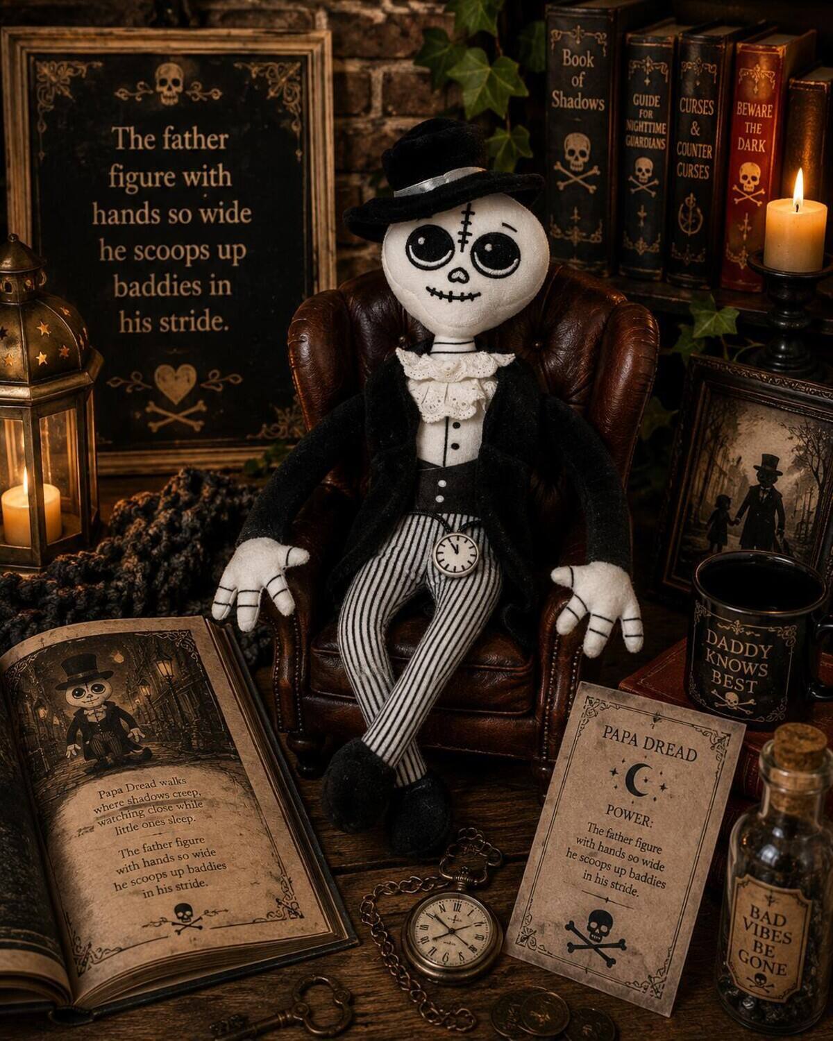The father figure with hands so wide he scoops up baddies in his stride.

Book of Shadows GUIDE CURSES BEWARE FOR NIGHTTIME & THE GUARDIANS COUNTER DARK CURSES

Dread walks Papa shadows creep, where close while watching little ones sleep. father figure The hands so wide with up baddies he scoops his stride. in

N  X 29 Q3 6 11 - 6 S

KNOWS DADDY BEST PAPA DREAD C The POWER: with father figure he hands 06 scoops up wide in his baddies stride. VIBES BAD BE GONE