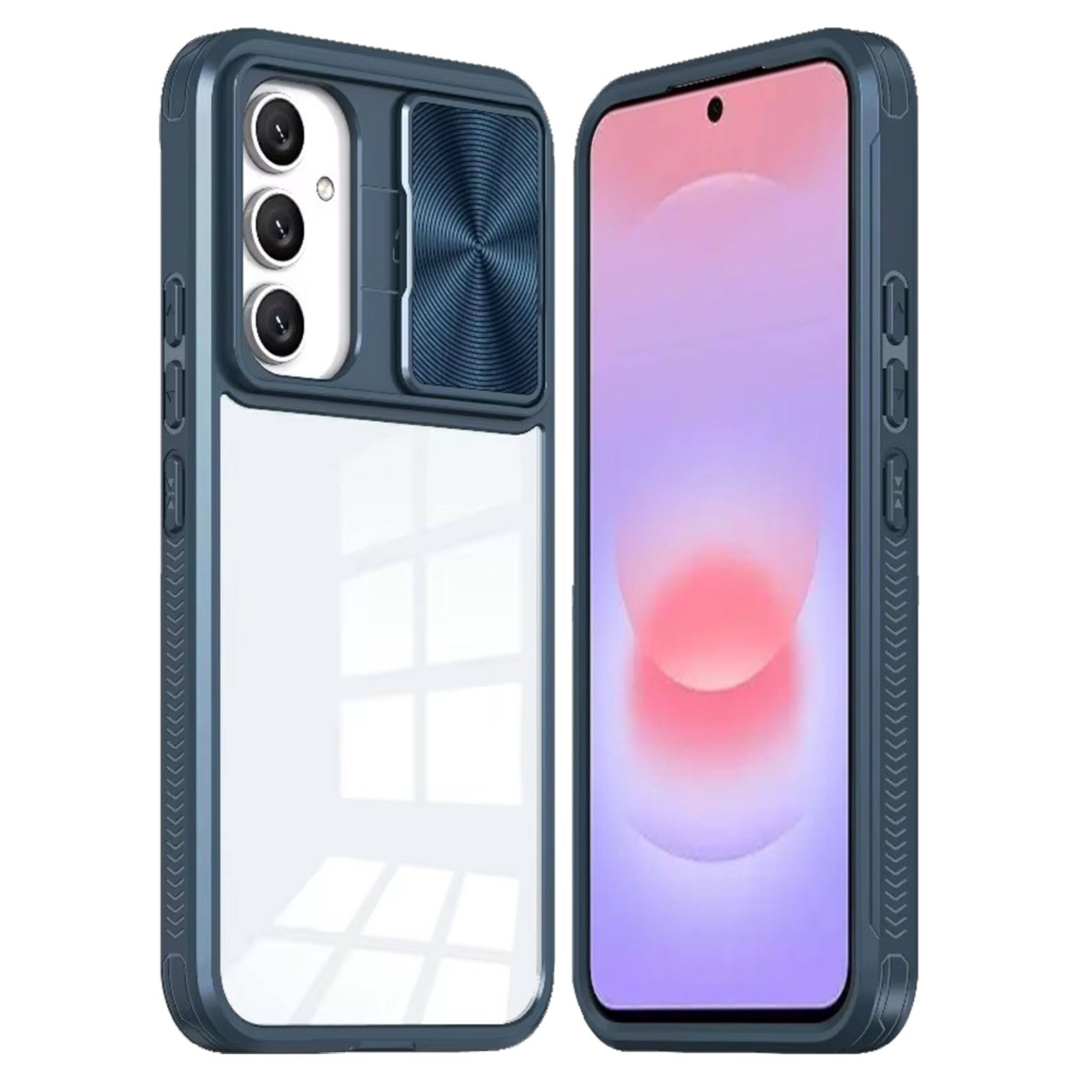 Angle. Kitcheniva - Heavy-Duty Rear Lens Slider Rugged Hybrid Case With Tempered Glass For Samsung Galaxy A37 Blue - Blue.