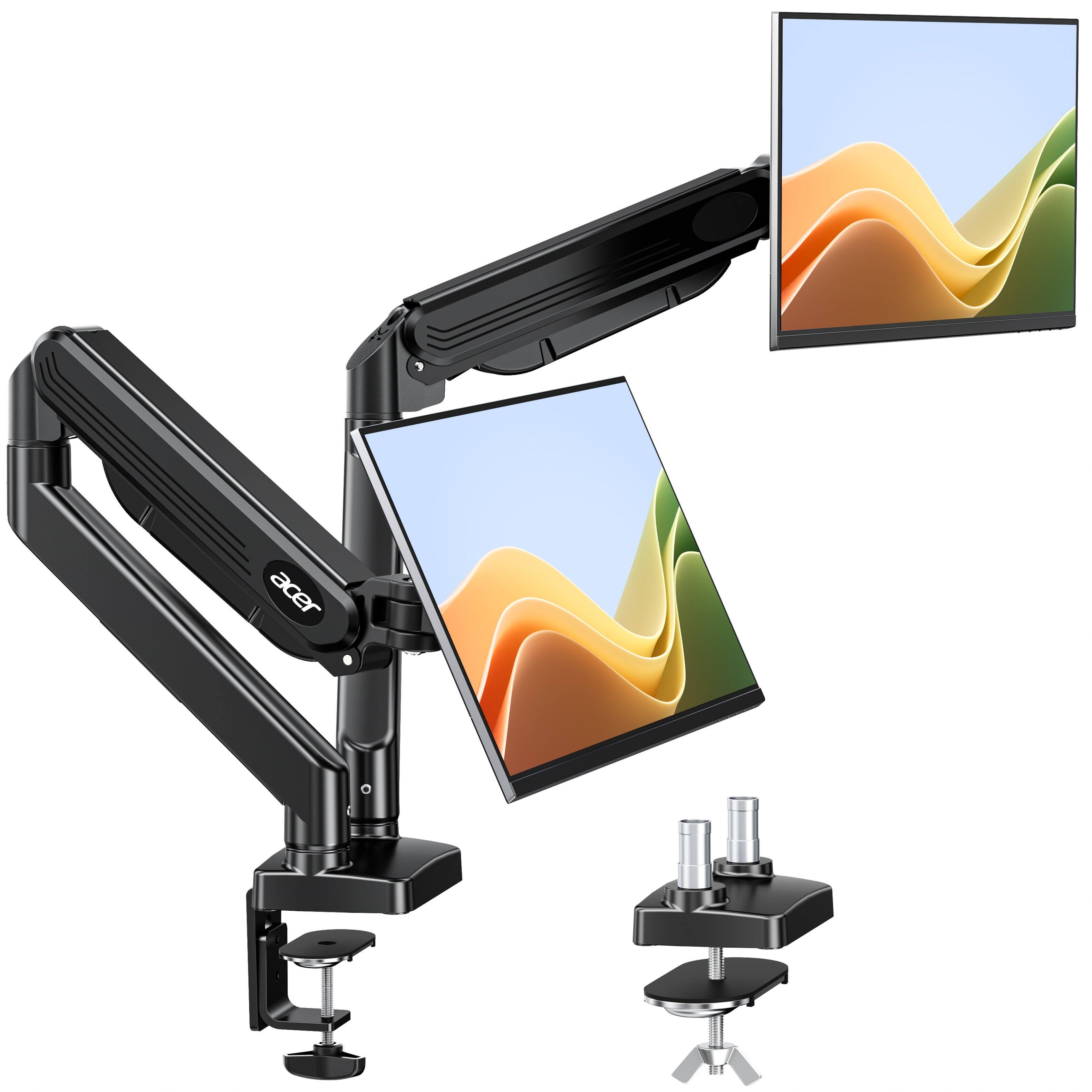 Front. Acer - Acer Dual Monitor Arm, Fully Adjustable Gas Spring Monitor Stand for 17–32″ Screens, Computer Desk Arm with VESA Mounts - Black.