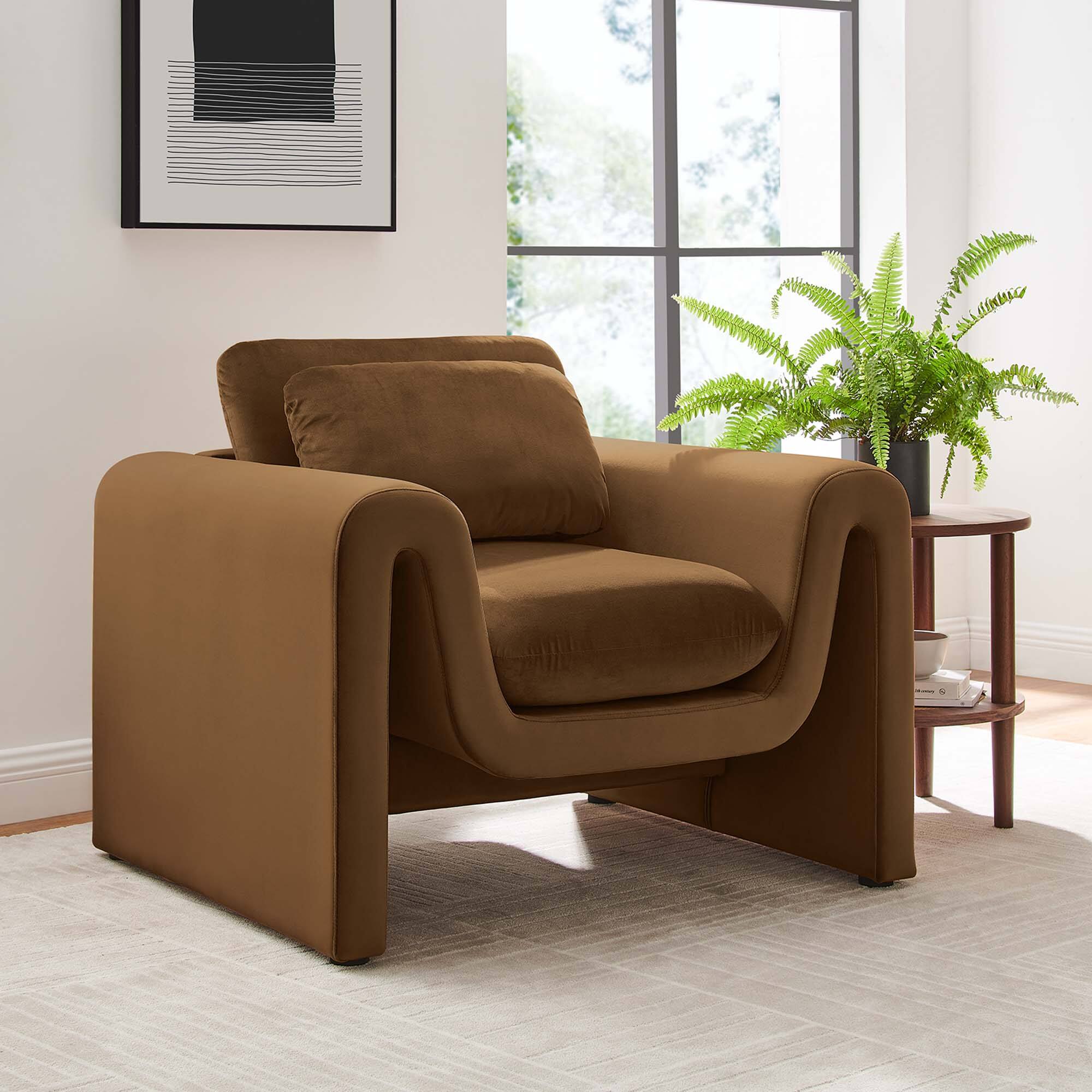 Alt View 4. Modway - Waverly Performance Velvet Armchair by Modway - Brown.