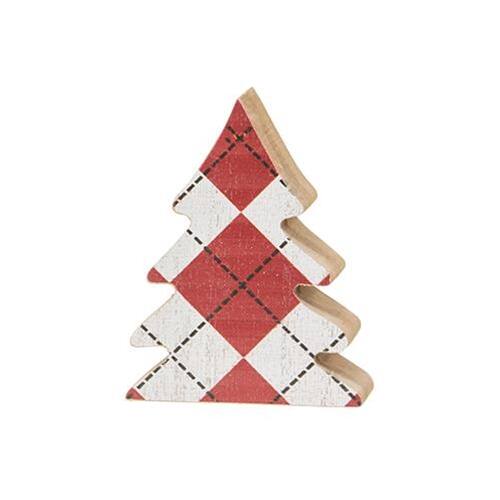 Back. BreeBe - *2/Set Distressed Wooden Plaid Christmas Trees - Multicolor.