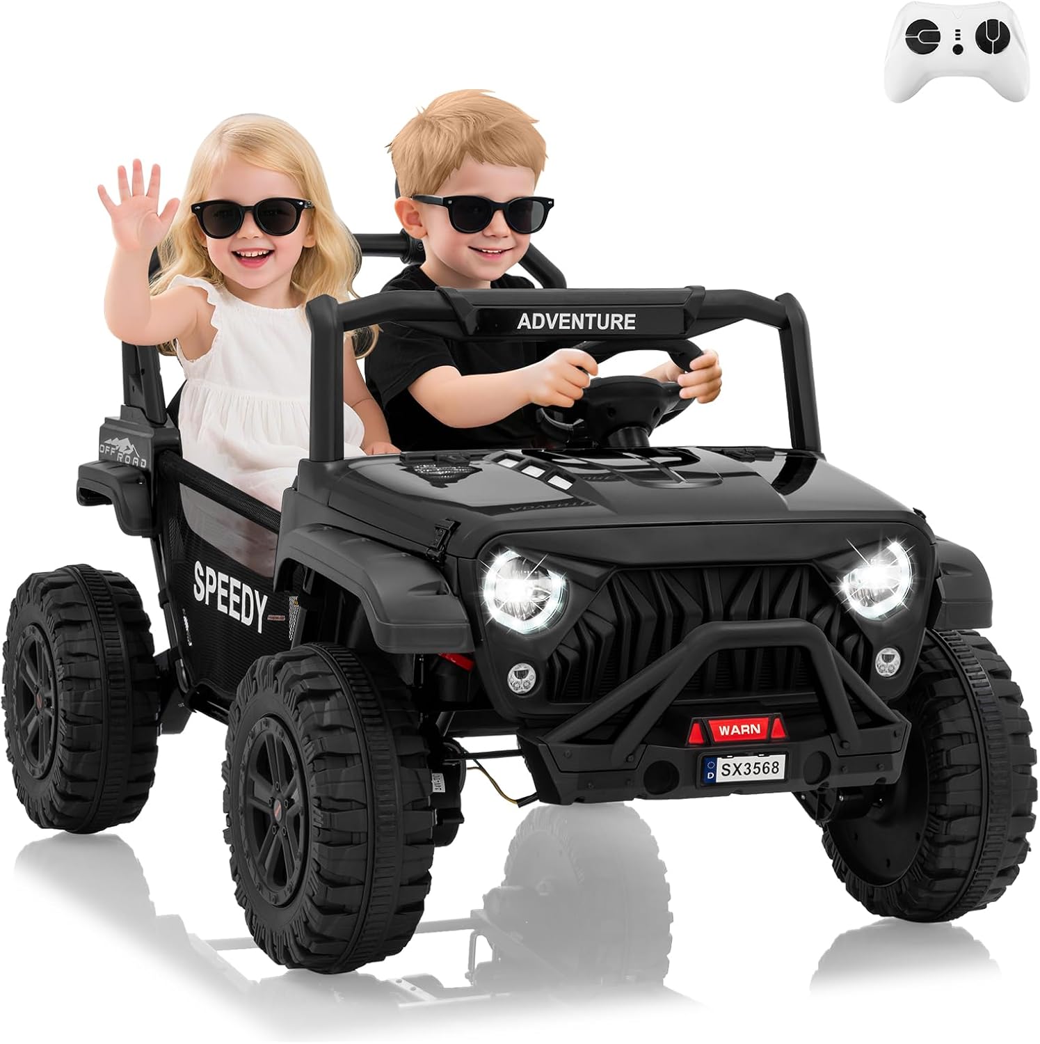 Electrodes Masters - 2 Seater Electric Ride on Car for Kids with Parent Remote - 24v Truck Toy, 3 Speeds, Spring Suspension, LED Lights - Black price history on PriceWatchPro