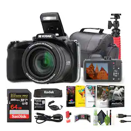 Kodak - PIXPRO AZ425 20MP Digital Vlogging Camera +64GB Memory Card + More - Black