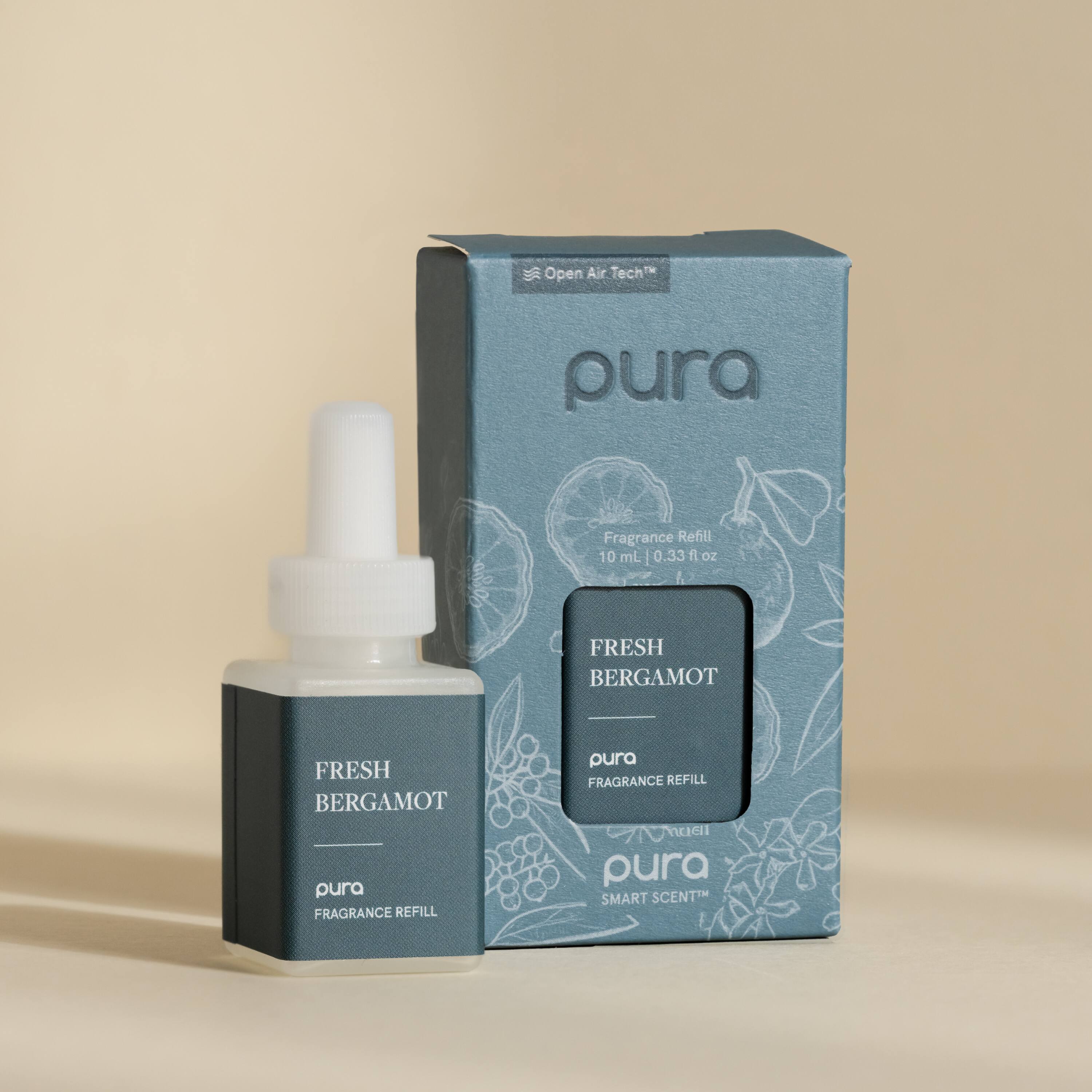 The text on the image reads: "Fresh Bergamot pura Fragrance Refill 10 mL - 10 331 fl oZ."