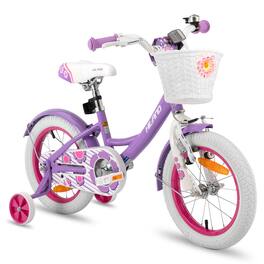 HILAND - Petal Girls Kids Bike 14 Inch, Toddler Bicycle with Training Wheels & Basket, Kids Bicycle for 3-5 Years Old - Purple