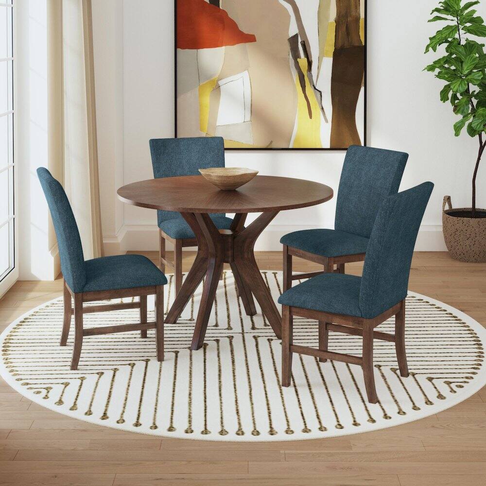 Alt View 8. Picket House Furnishings - Veronica Dining Side Chair with Denim Blue Fabric in Walnut - Walnut.