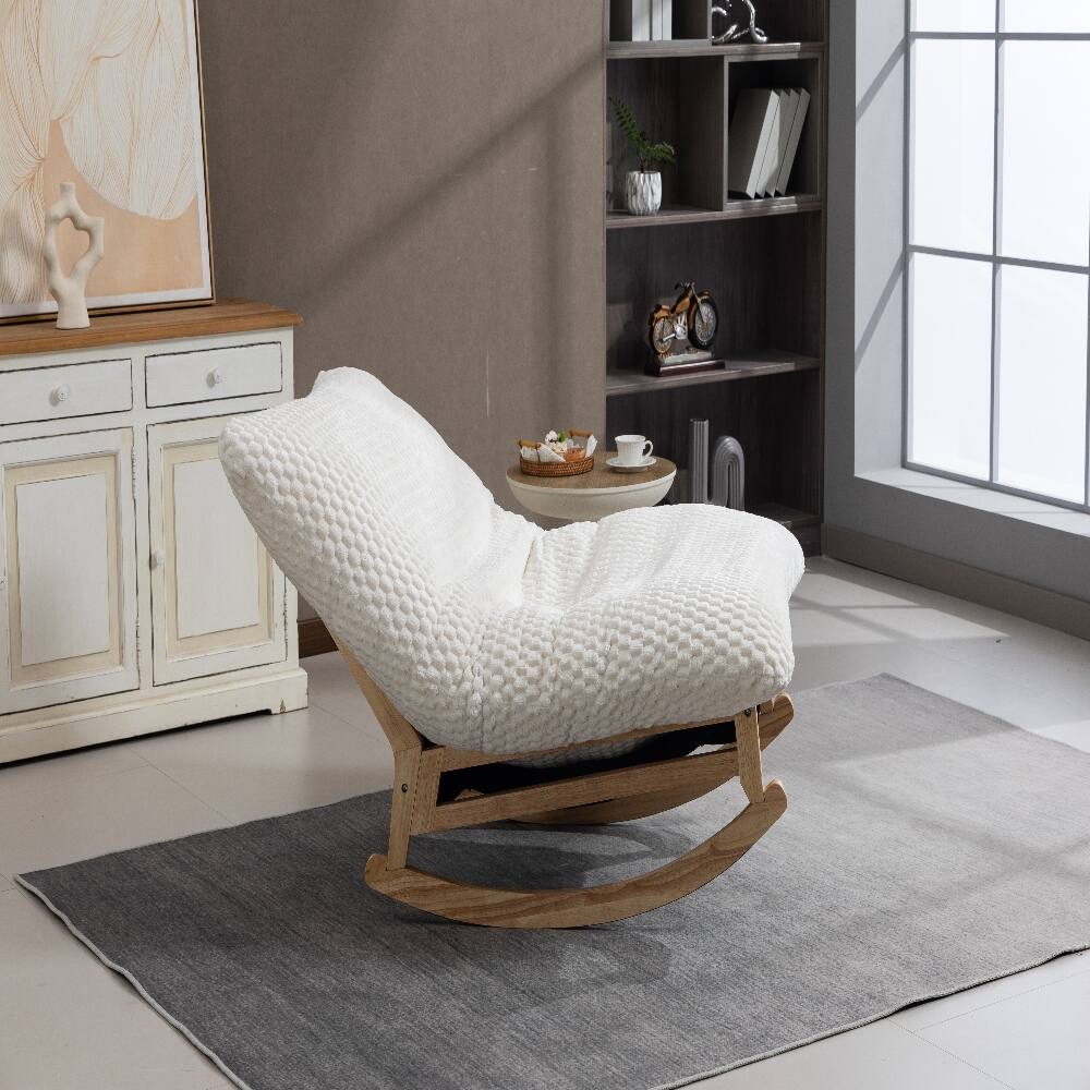 Back. Loheer - Loheer Bean Bag Rocking Chair for Adults Corduroy Lazy Sofa - White.