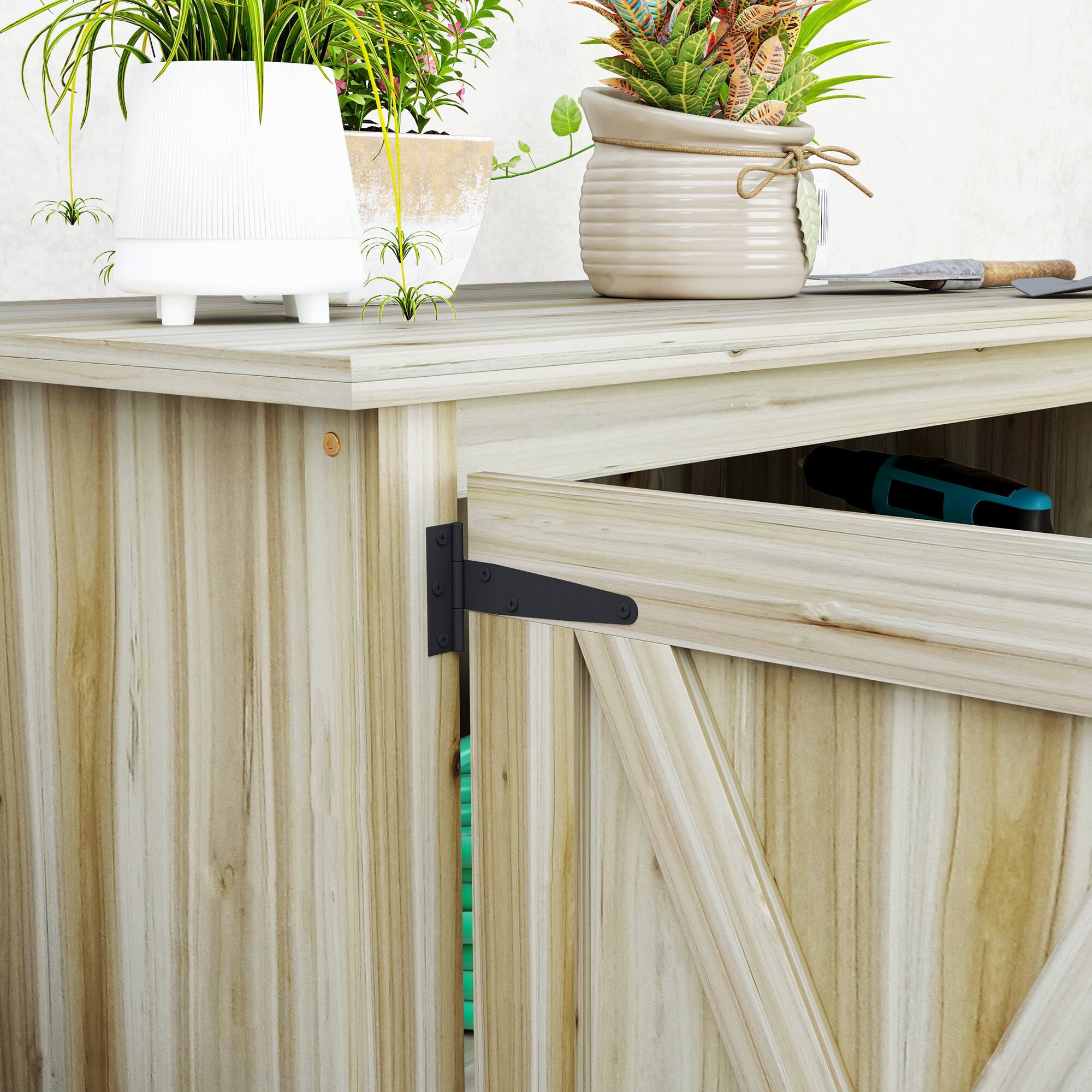 Alt View 8. Outsunny - Wood Garden Shed, Compact Outdoor Storage Cabinet Potting Shed with Inner Shelf and Double Doors for Backyard, Patio.