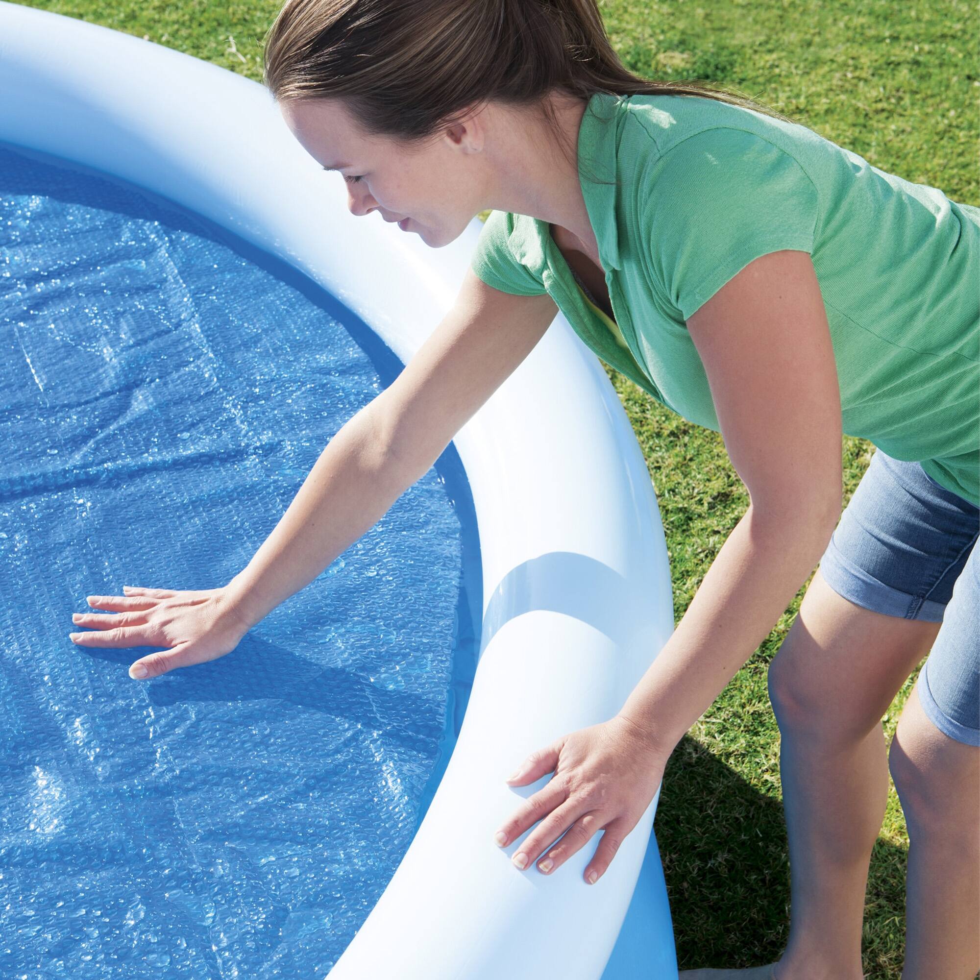 Alt View 4. Bestway - Bestway Round Solar Pool Cover for 10’ Round Above Ground Swimming Pools, Blue.