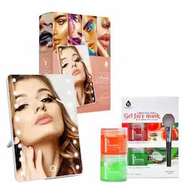 Pursonic - Touchscreen LED Vanity Mirror and Luxurious Gel & Mud Face Mask Set - Multicolor
