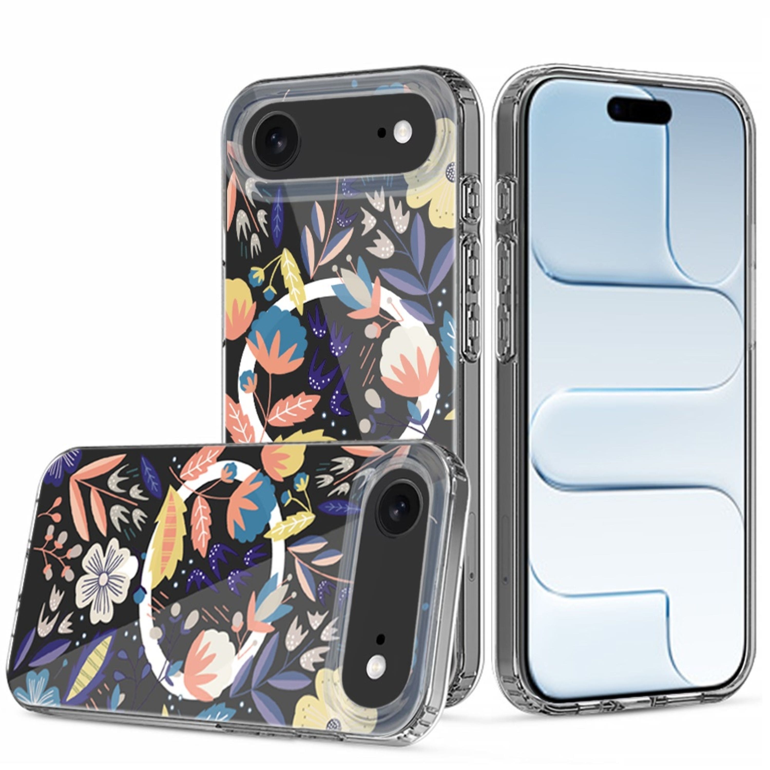 Kitcheniva - Floral Design Hybrid Phone Case With Tempered Glass For iPhone Air - Multicolor