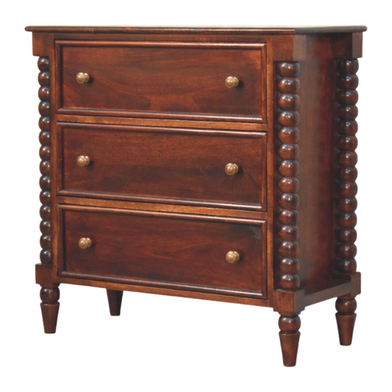 Angle. Artisan Furniture - Artisan Furniture Solid Wood Spindle Winewood Chest, 3 Drawer, Brown - Brown.