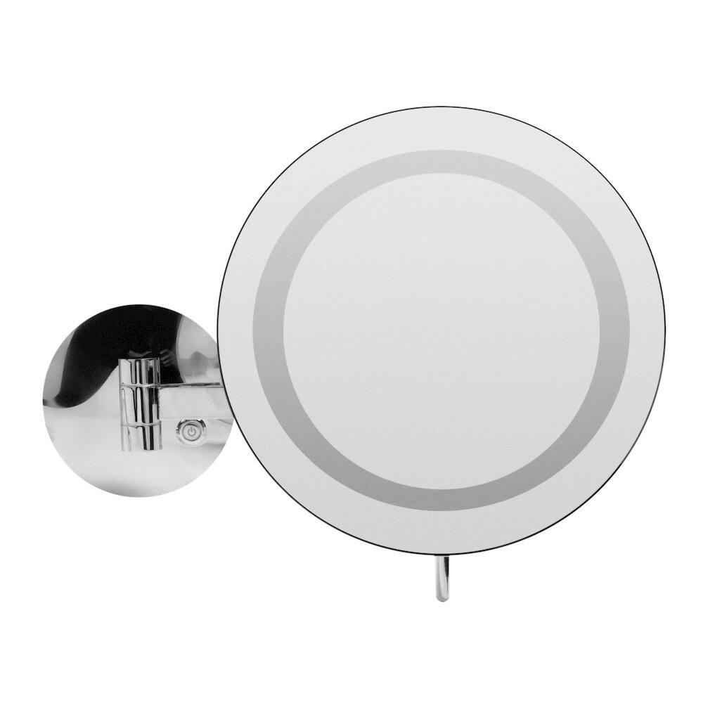 Alt View 1. Alfi - Polished Chrome Wall Mount Round 9" 5x Magnifying Cosmetic Mirror with Light - Silver.