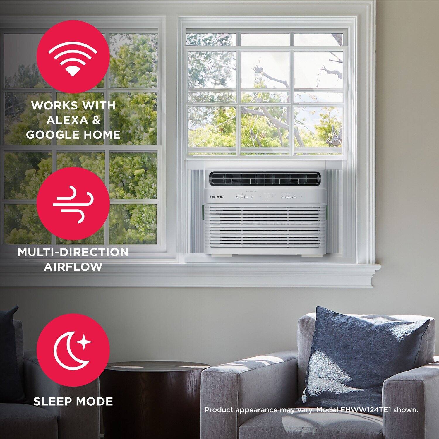 WORKS WITH ALEXA & GOOGLE HOME  
MULTI-DIRECTION AIRFLOW  
SLEEP MODE  

Product appearance may vary. Model FHWW124TE1 shown.