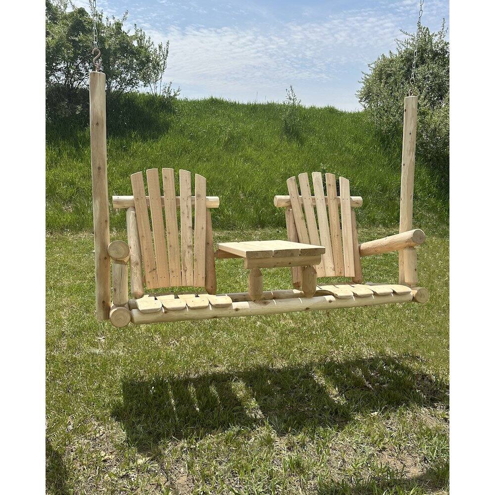 Alt View 2. Contoured Comfort - Cedar Log Tete-A-Tete Porch Swing - Brown.