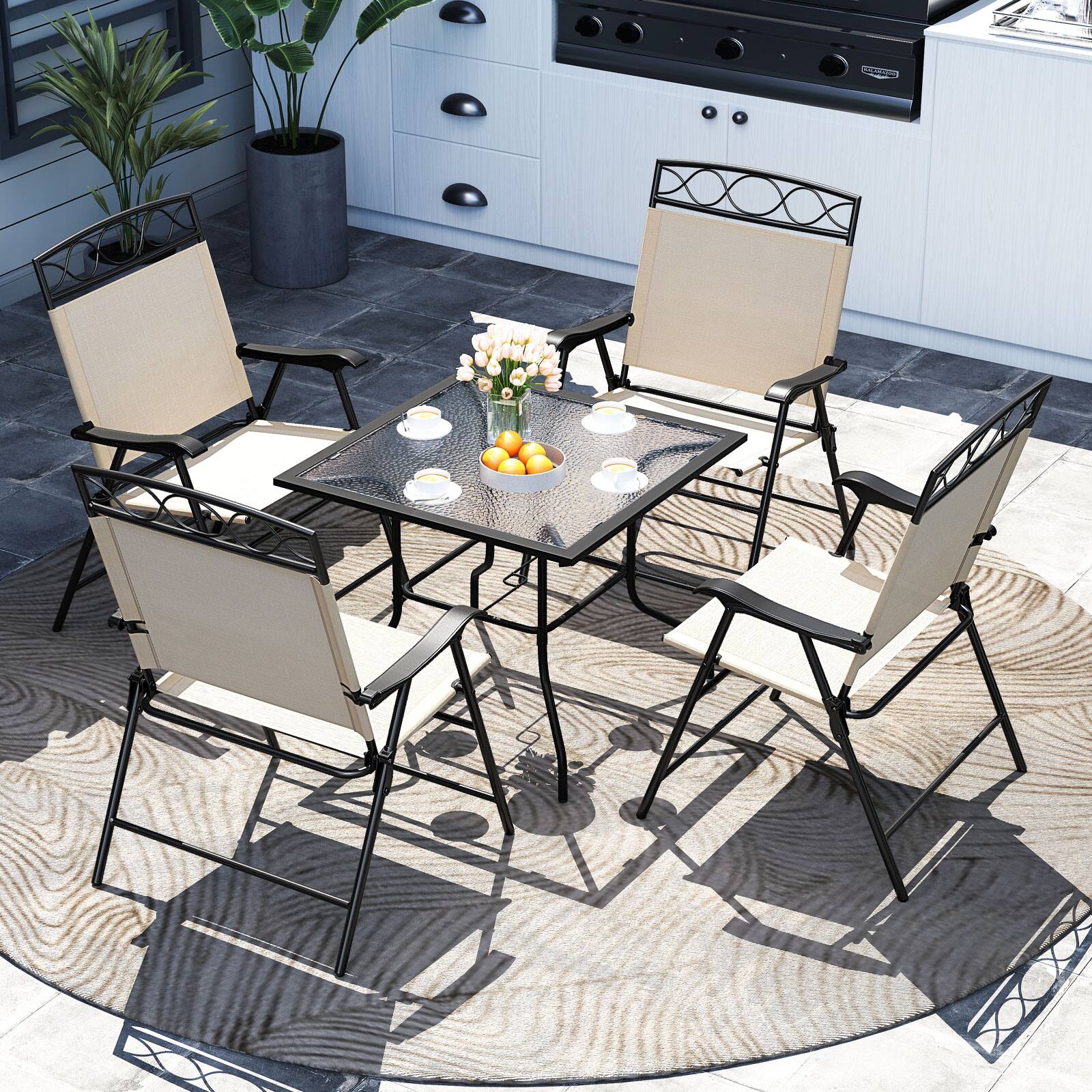 Alt View 8. Gymax - Gymax 4 Pack Patio Folding Chairs w/ Backrests & Armrests Metal Frame Outdoor Beige - Beige.