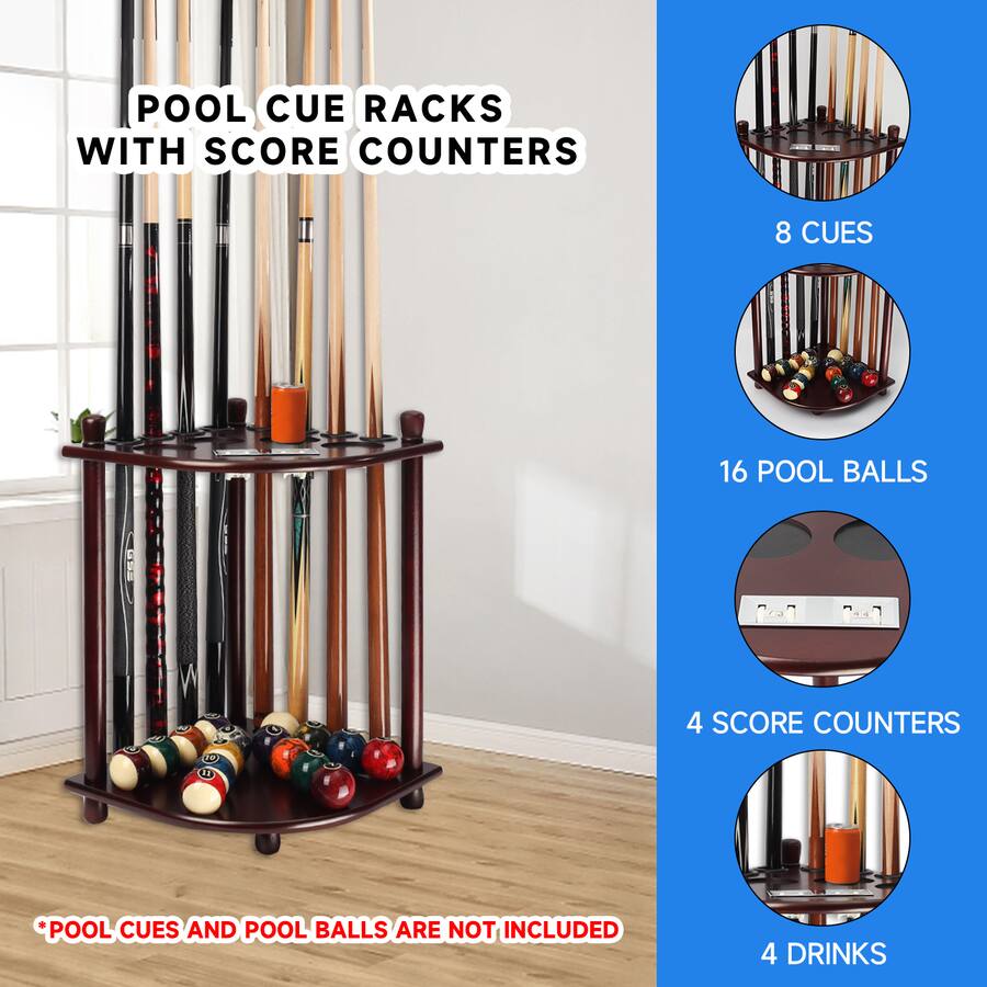 GSE Games & Sports Expert Wood 8 Corner Style Pool Cue Rack with Score ...