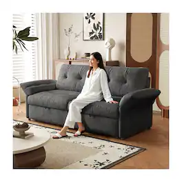 Boyel Living - 81.5-Inch Chenille Convertible Sleeper Loveseat with Pull-Out Bed - Gray