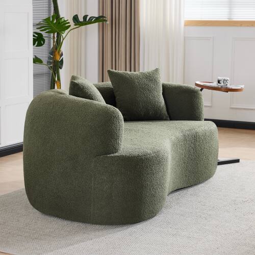 Alt View 2. Anysun - 66.9" Curved Teddy Velvet Loveseat Sofa - Full Compression Sponge, No Assembly, 350 lbs Capacity for Small Spaces - Green.