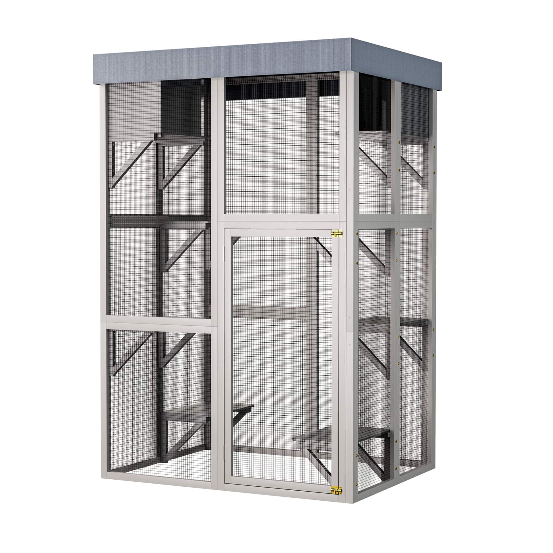 Siljoy - 70.5" Tall Gray Catio with Removable Tarp, 6 Platforms & 2 Napping Houses, Outdoor Cat Enclosure