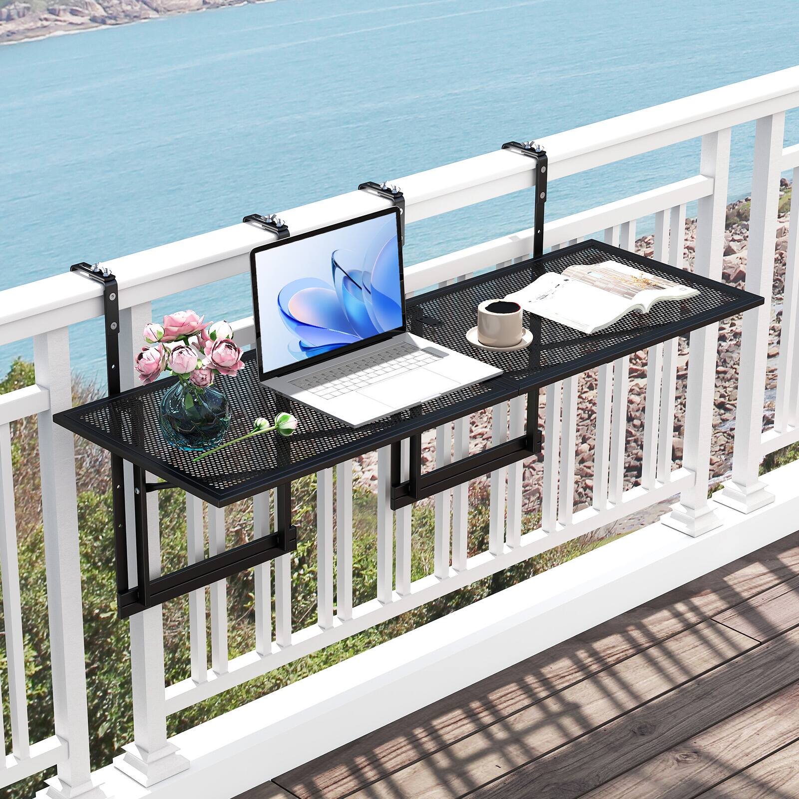 Alt View 1. Gymax - Gymax 2PCS 48'' Connectable Metal Folding Hanging Bar Table w/5-Level Adjustable Height - Black.