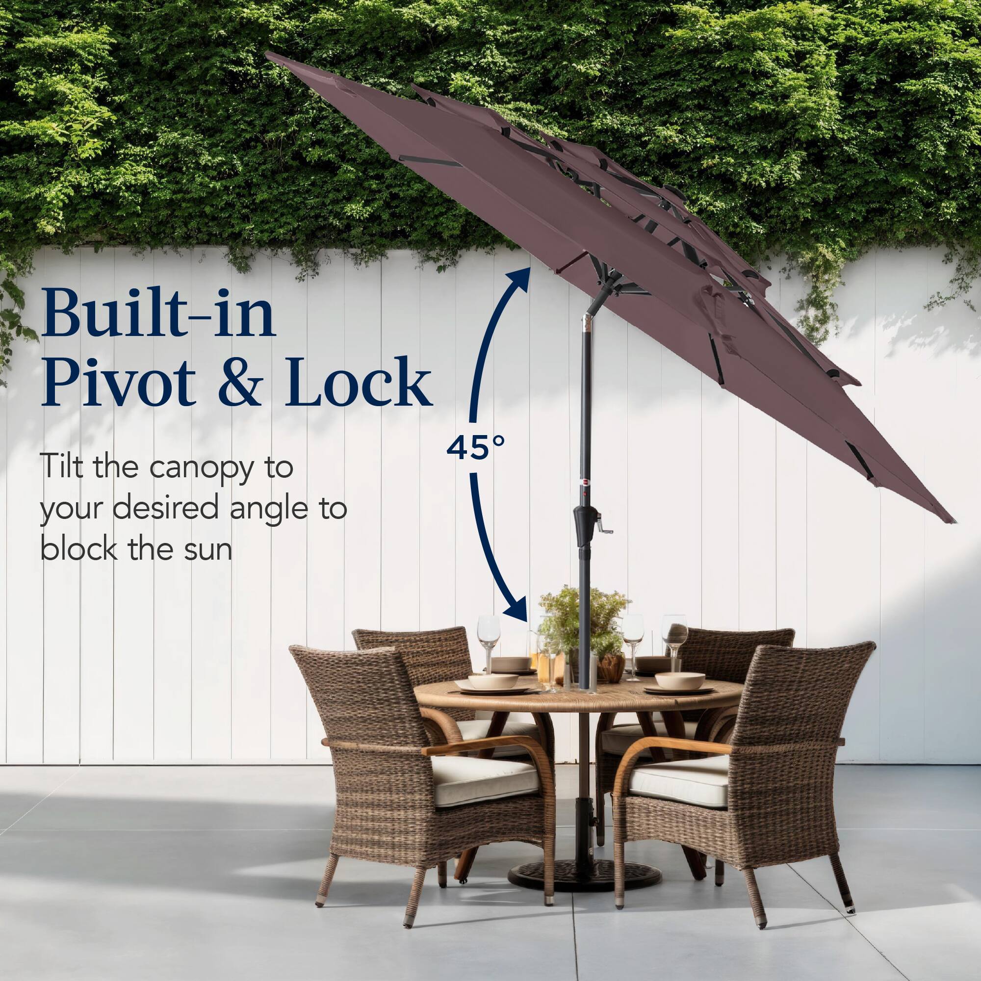Built-in Pivot & Lock

Tilt the canopy to your desired angle to block the sun.