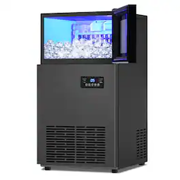 HOOURE - Commercial Built-in or Freestanding Ice Maker 160Lbs/24H with 35Lbs Ice Capacity, 63Pcs Ice Cubes - Black Stainless Steel