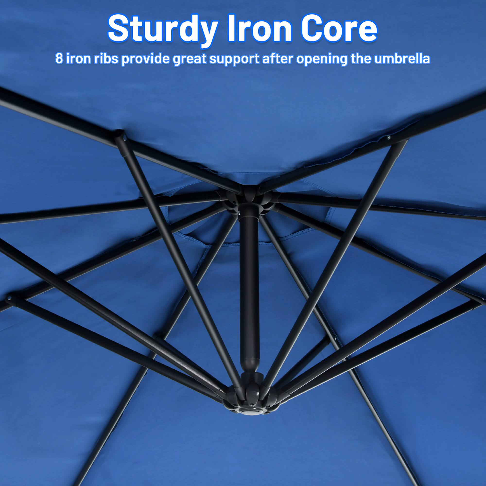 Sturdy Iron Core  
8 iron ribs provide great support after opening the umbrella