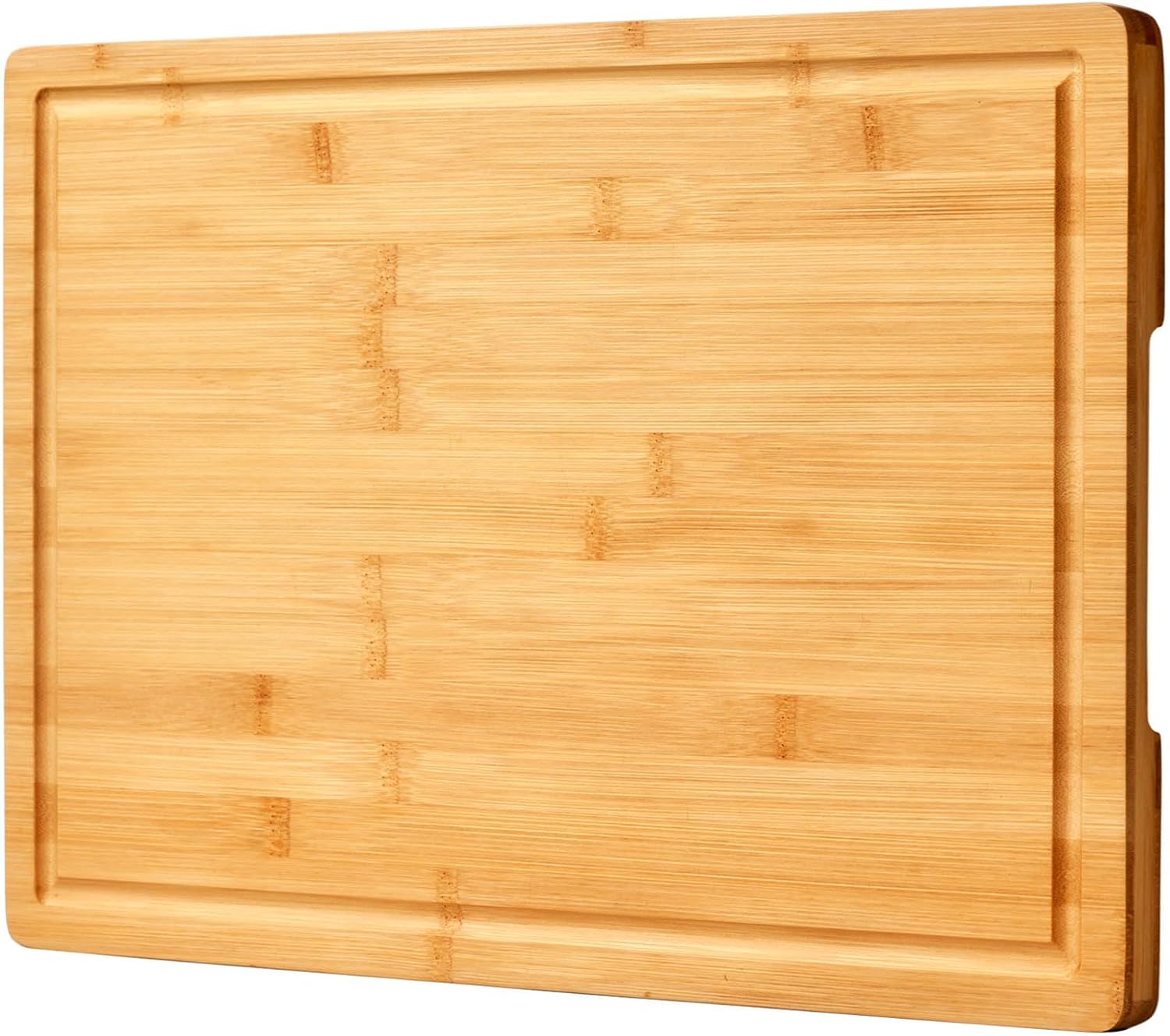 PARKER SLATER - Bamboo Cutting Board, 18", Juice Grooves, Side Handles, Large Size