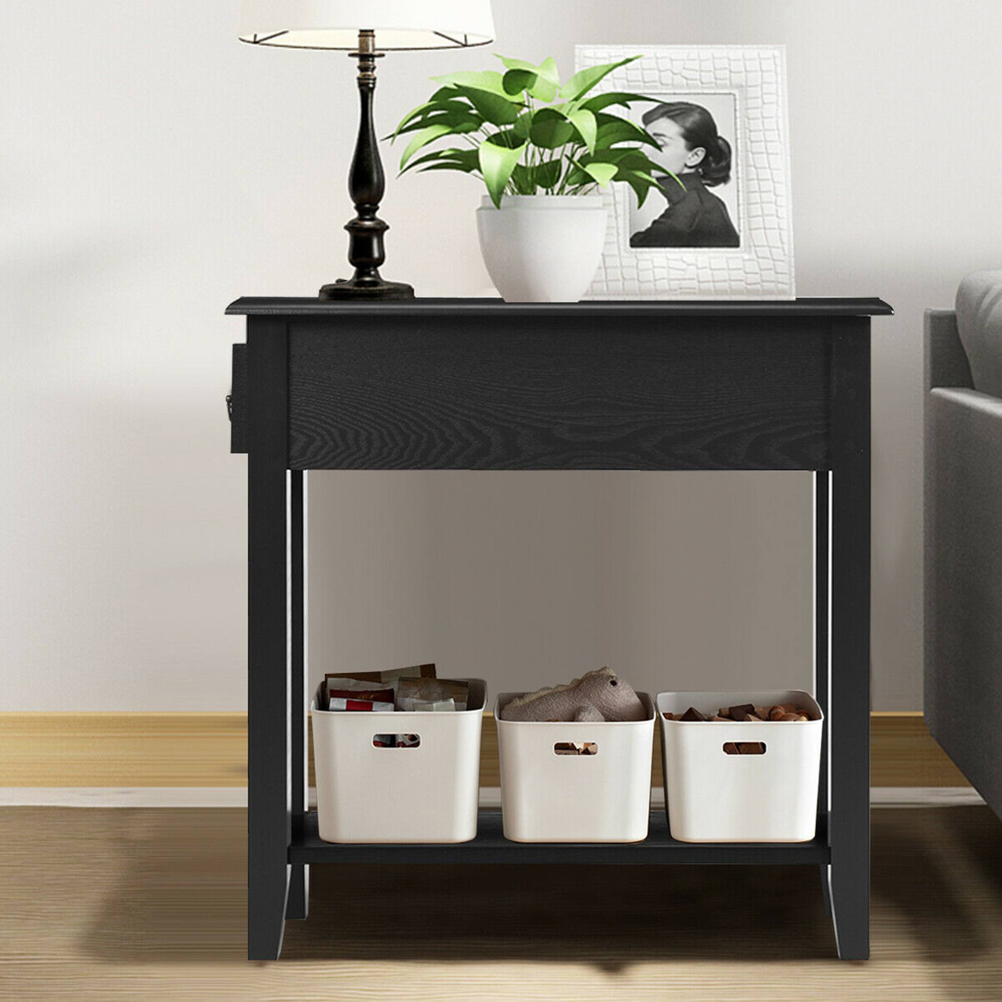 Alt View 3. Costway - Costway Set of 2 Nightstand 2 Tier End Bedside Sofa Side Table w/Drawer &Shelf - Black.
