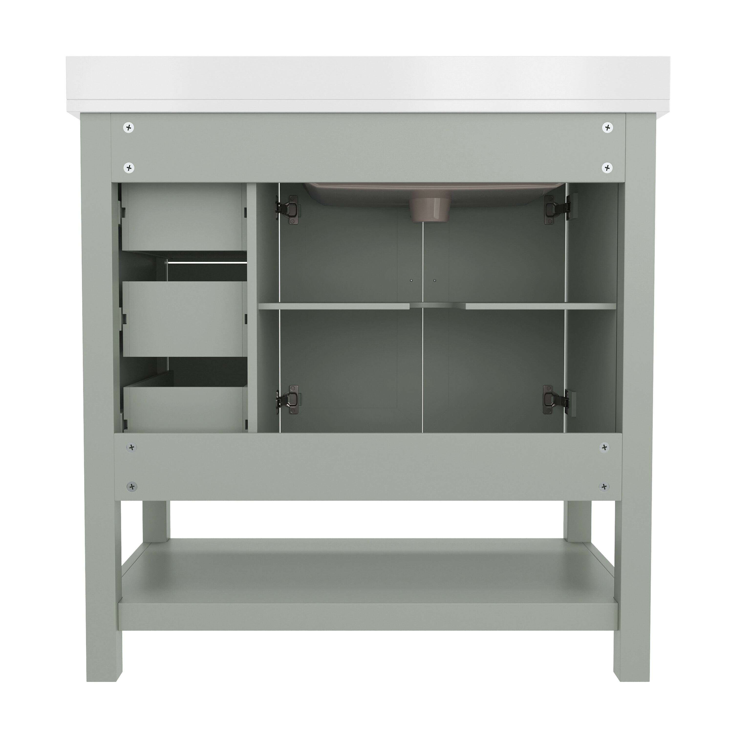 Back. Flash Furniture - Vega 36 Inch Bathroom Vanity with Sink, Storage Cabinet with Soft Close Doors, Open Shelf and 3 Drawers, Carrara Marble - Green.