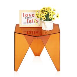 Oumilen - Modern Geometric Acrylic Side Table - Multifunctional Accent Stool for Living Room and Bedroom - Brown