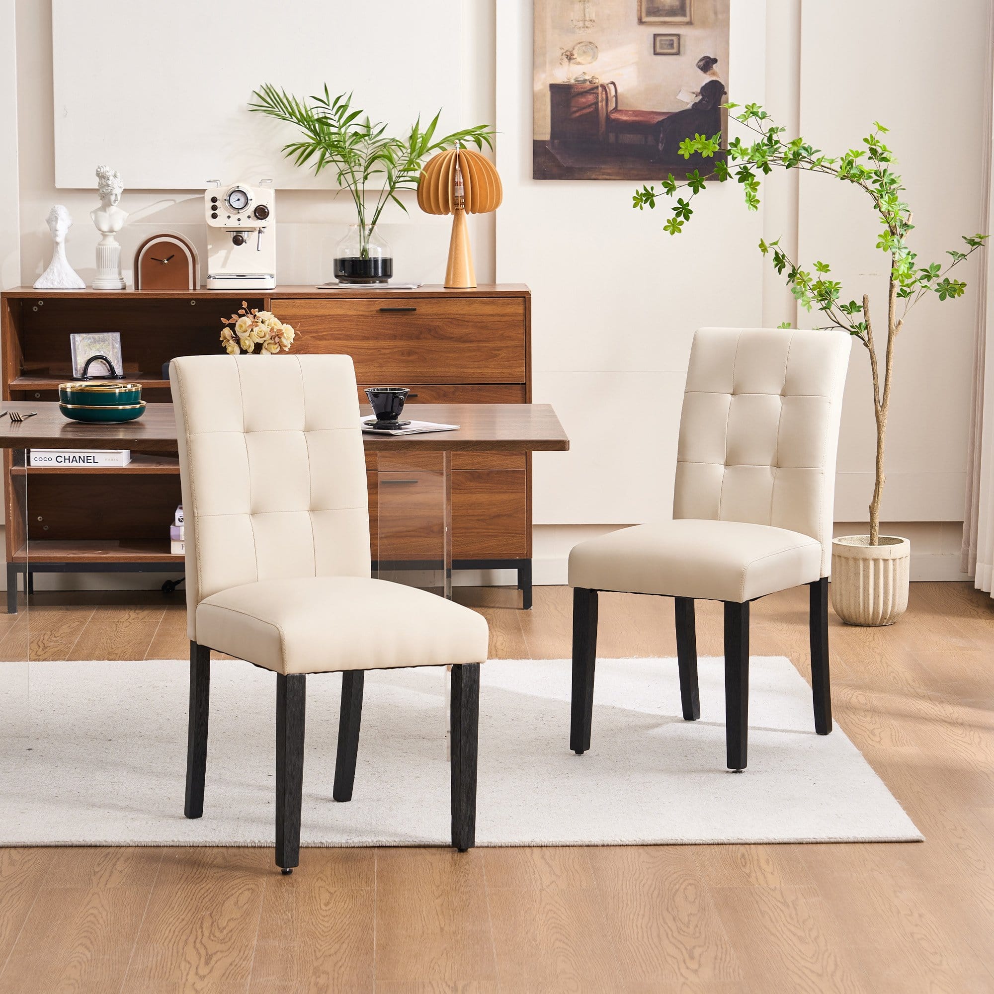 Nest - FERPIT Faux Leather Tufted Upholstered Dining Chairs Set of 2 - Beige