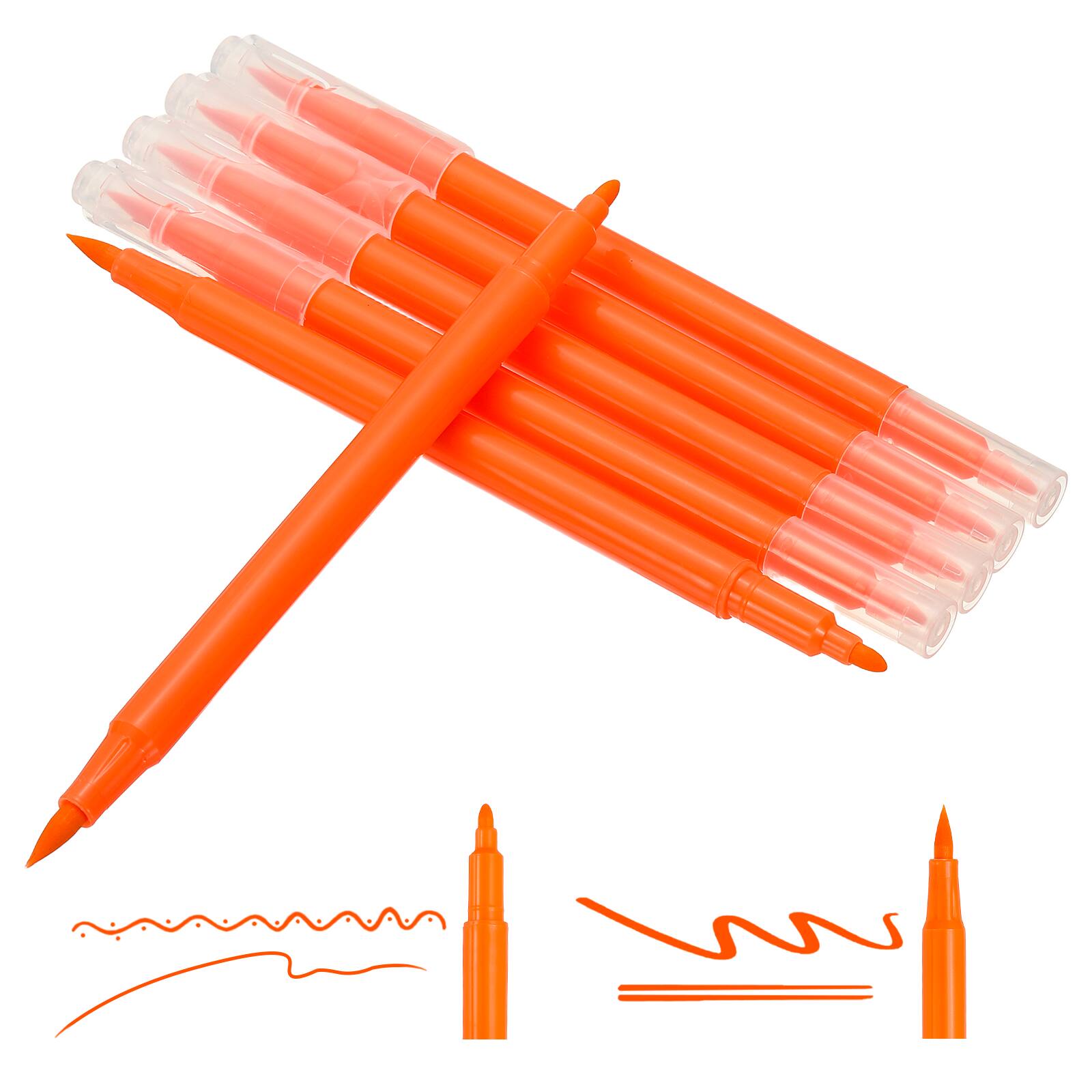 Front. Unique Bargains - Dual Brush Markers, Fine & Brush Tip Artist Colored Marker Set 6pcs for Adult Coloring Lettering Journaling - Light Orange.