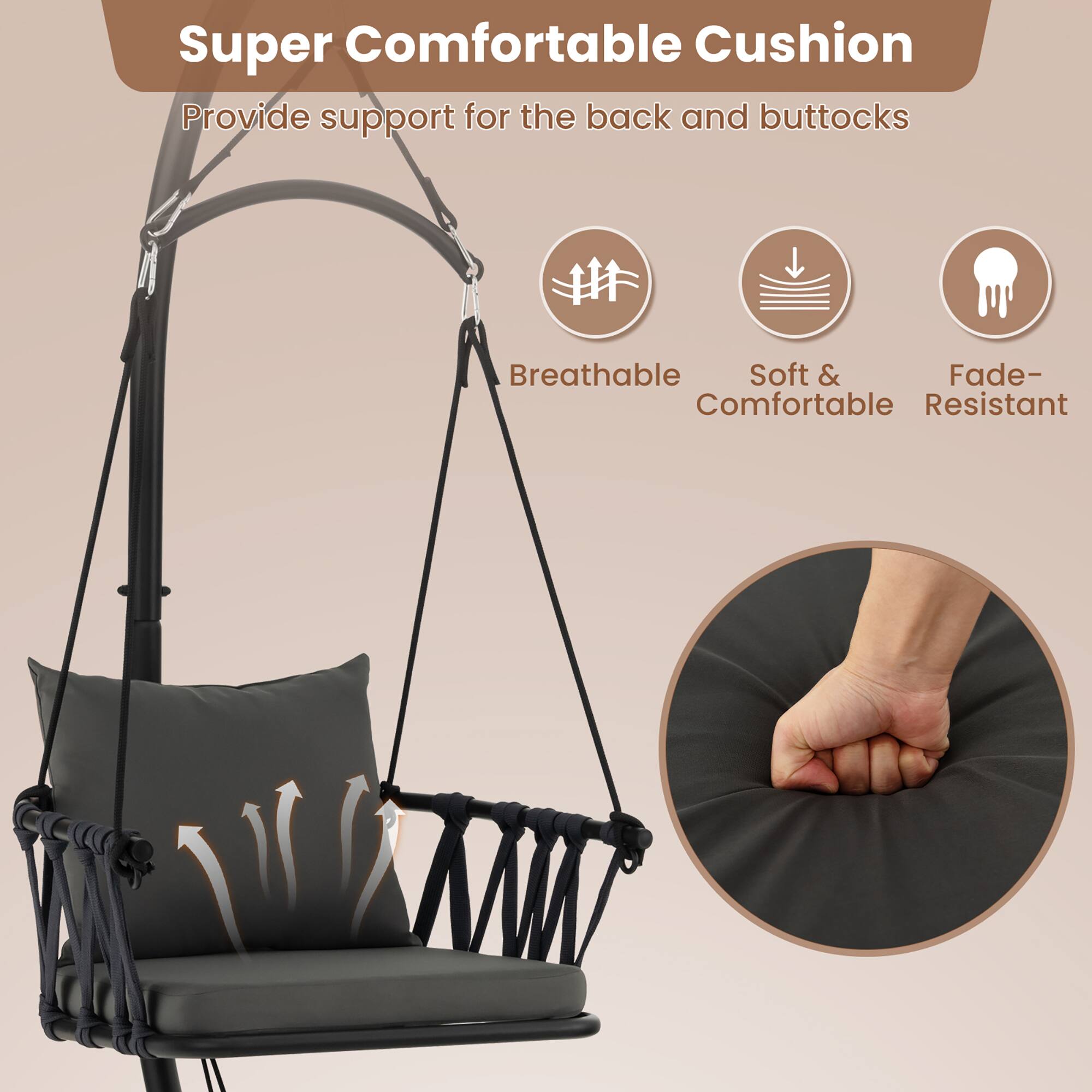 Super Comfortable Cushion  
Provide support for the back and buttocks  

- Breathable  
- Soft & Comfortable  
- Fade-Resistant