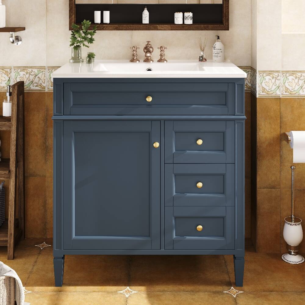 Left. Loheer - Loheer 30 Inch Bathroom Vanity with Sink Blue Modern Single Sink Bathroom Vanity - Blue.