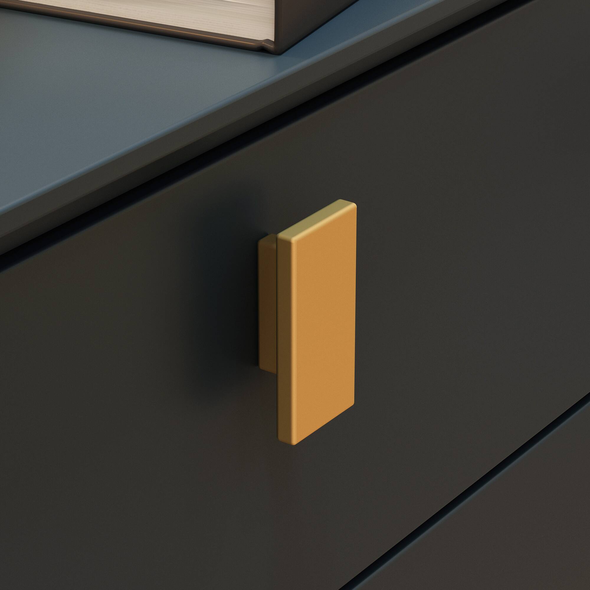 Alt View 5. FUFU & GAGA - FUFU&GAGA Modern Dark Blue Nightstand: Gold Accents, 3 - Drawer Storage - Dark Blue.