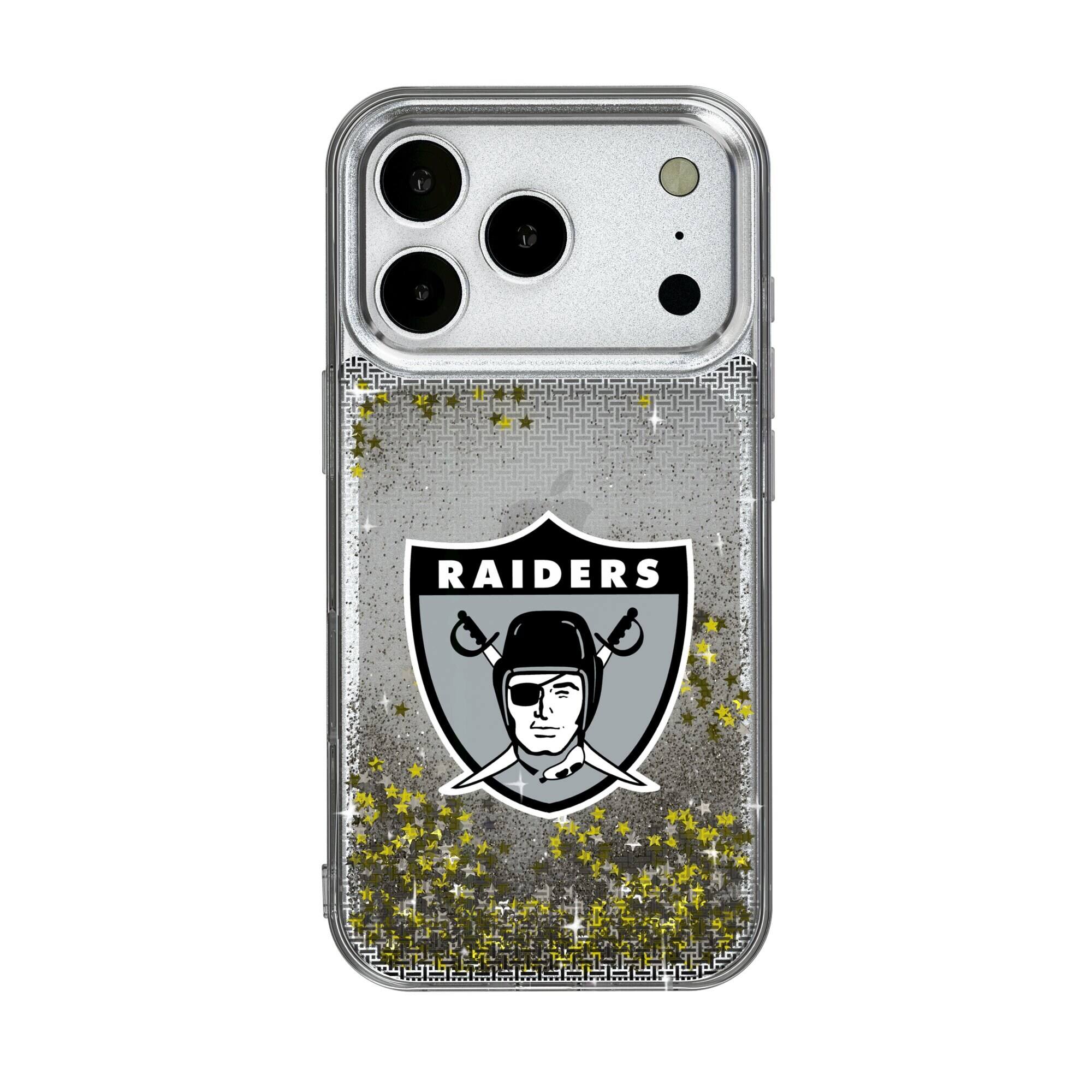 Front. Keyscaper - Oakland Raiders Linen Logo iPhone Glitter Case - 13 Pro - Multicolor.