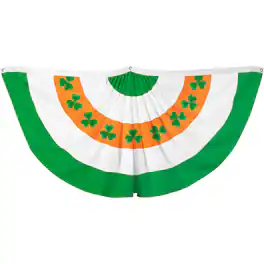 G128 - Ireland Shamrock Pleated Fan Flag 2x4 ft Printed 150D Polyester Brass Grommets - green and orange