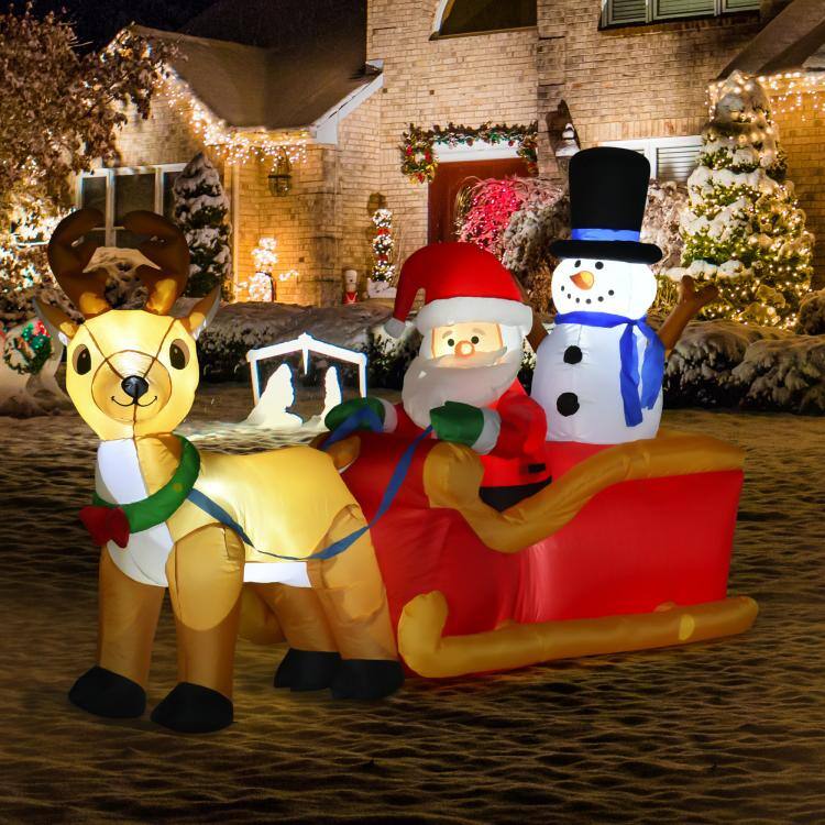 Alt View 2. PULUZ - 6.5 ft Long Christmas Inflatables Outdoor Decorations Santa Claus on Sleigh, Reindeer and Snowman with LED Lights - Red.