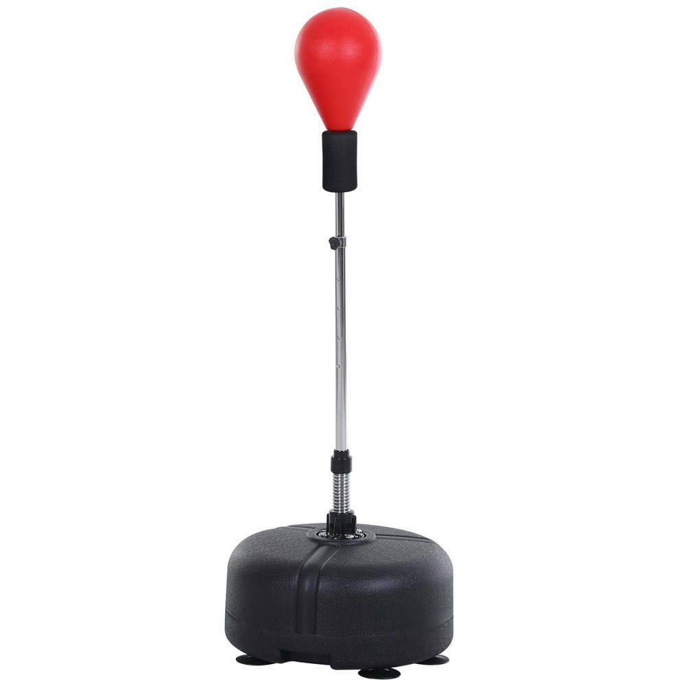 Left. Resenkos - Free-Standing Punching Bag Set with Adjustable Stand and Included Boxing Gloves - Red - Red.