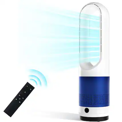 Front. Sweet - 22" Bladeless Tower Fan with Built-in Air Filter, 8 Speeds, 8H Timer, Remote Control, LED Display Quiet Fan - Blue.