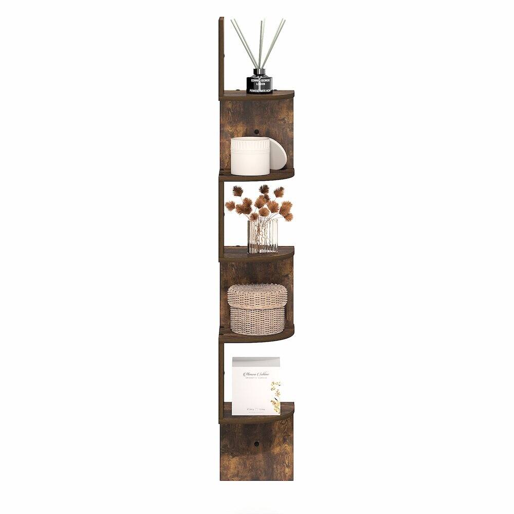 Back. Furinno - ROSSI Floating Book Shelves for Wall, 5-Tier Zigzag Corner Shelf Wall Mounted, Radial Corner Floating Shelf - Amber Pine.