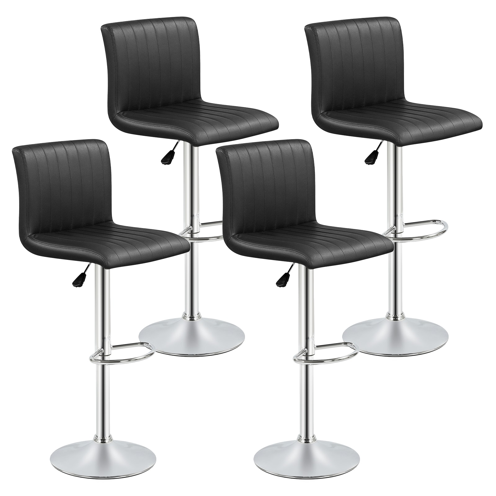 Gymax - Bar Stools Set of 4 Adjustable Swivel Barstools w/Back & Footrest for Kitchen - Black