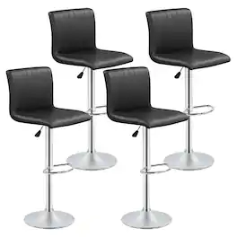Gymax - Bar Stools Set of 4 Adjustable Swivel Barstools w/Back & Footrest for Kitchen - Black