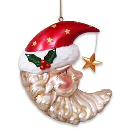 OrnamentallyYou - Celestial Crescent Moon Santa Glass Christmas Ornament - Multi-colored