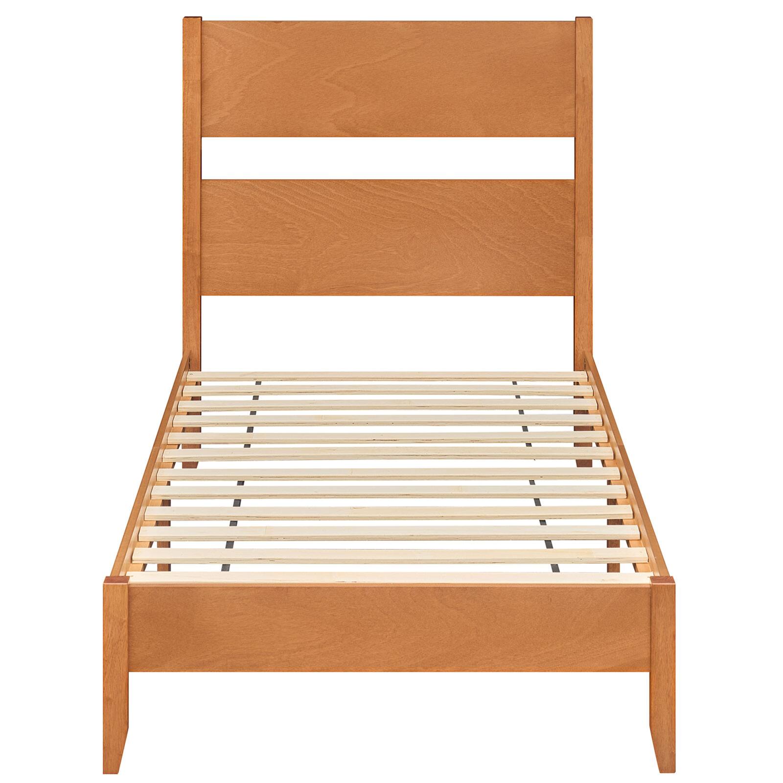 Alt View 1. Costway - Costway Twin Bed Frame with Headboard, Solid Wood Legs, 12 Slats, No Box Spring Needed - Warm Brown.