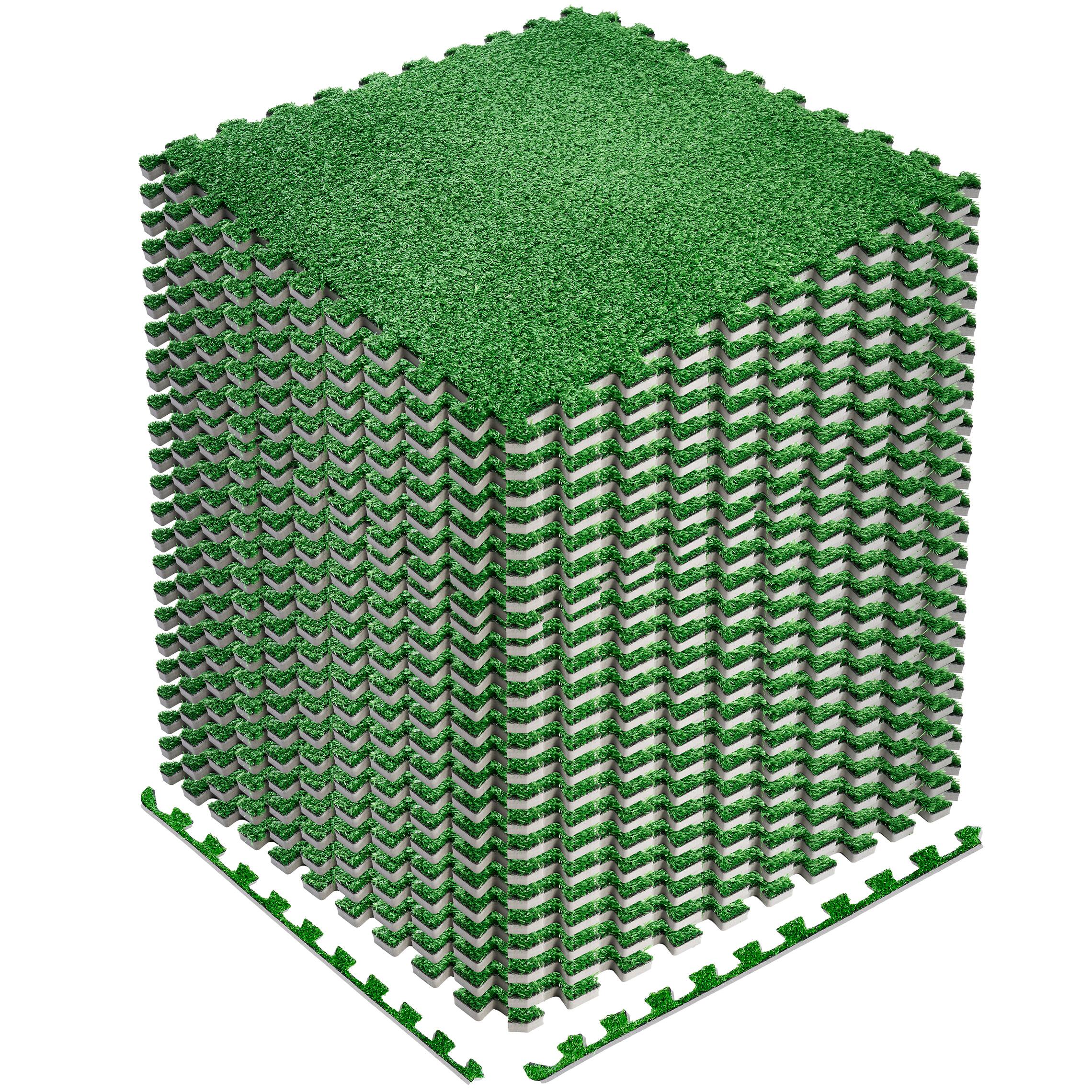 Sorbus - Grass Foam Floor Tiles - 24 Interlocking Mats of 24"X24” Total of 96 Sq Ft for Kids - Green