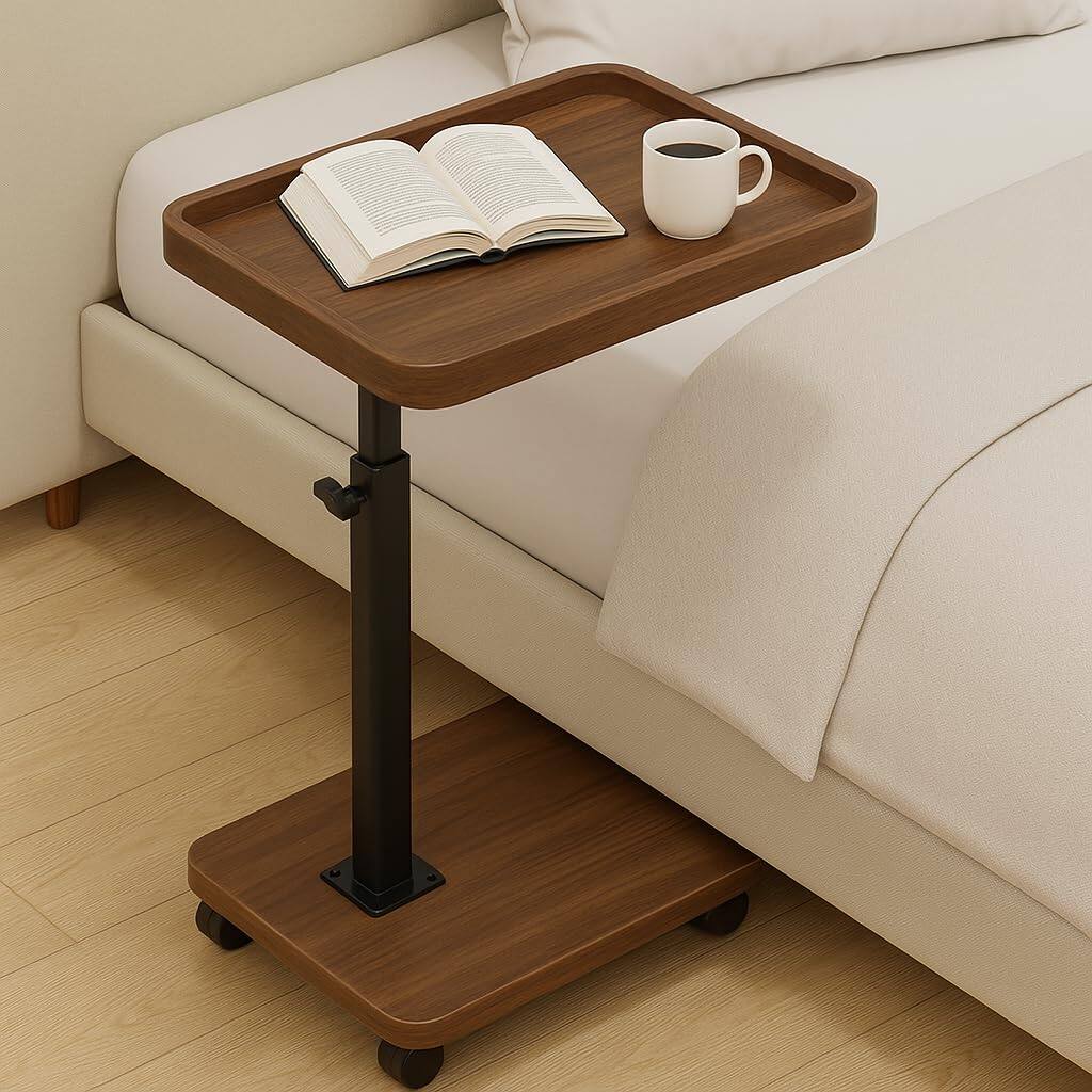 Alt View 6. Fabibe - Adjustable Height C Shaped Side Table With Wheels Rolling Sofa Couch End 360° Swivel Laptop Desk Tv Tray - Default.